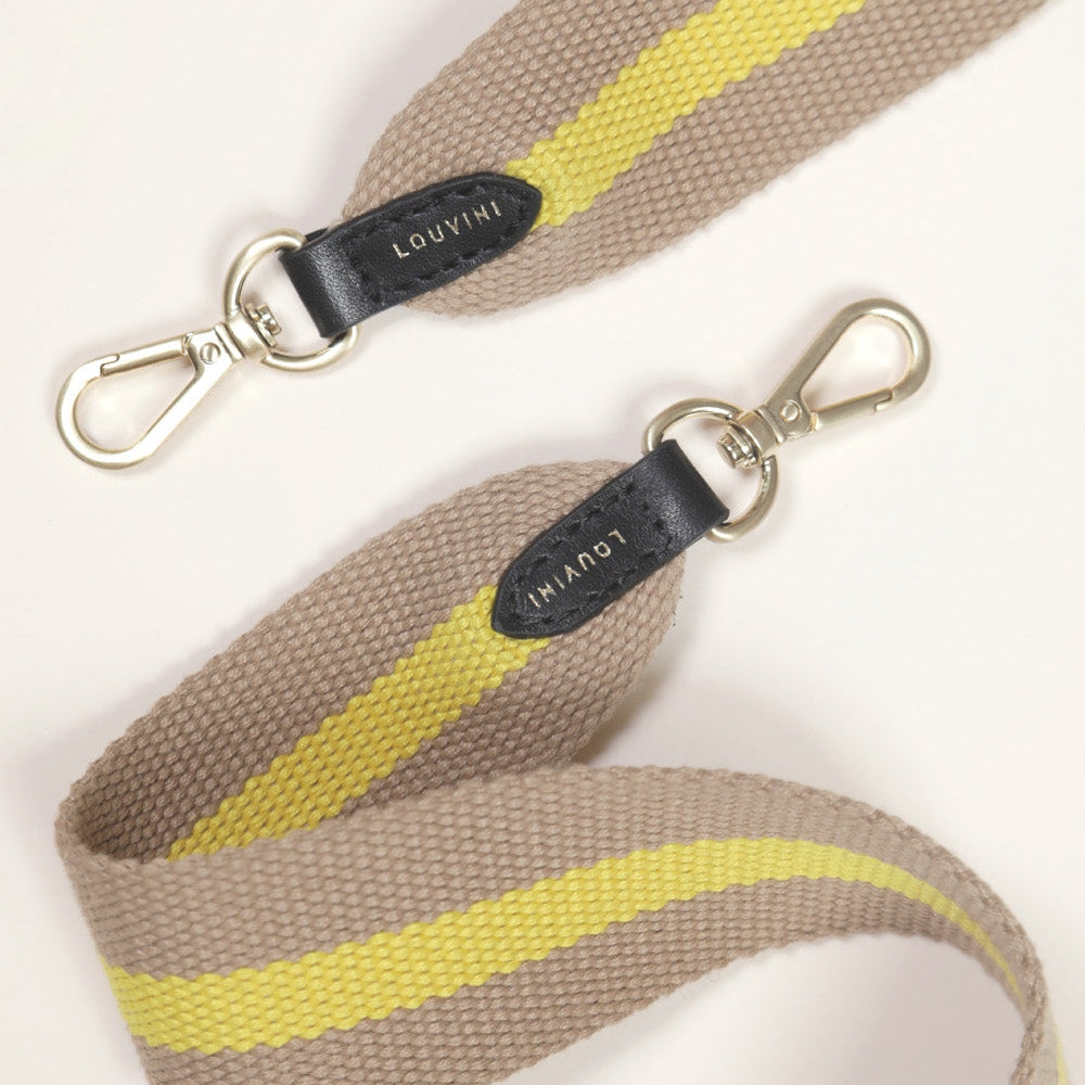 sangle de telephone beige jaune avec mousquetons détails