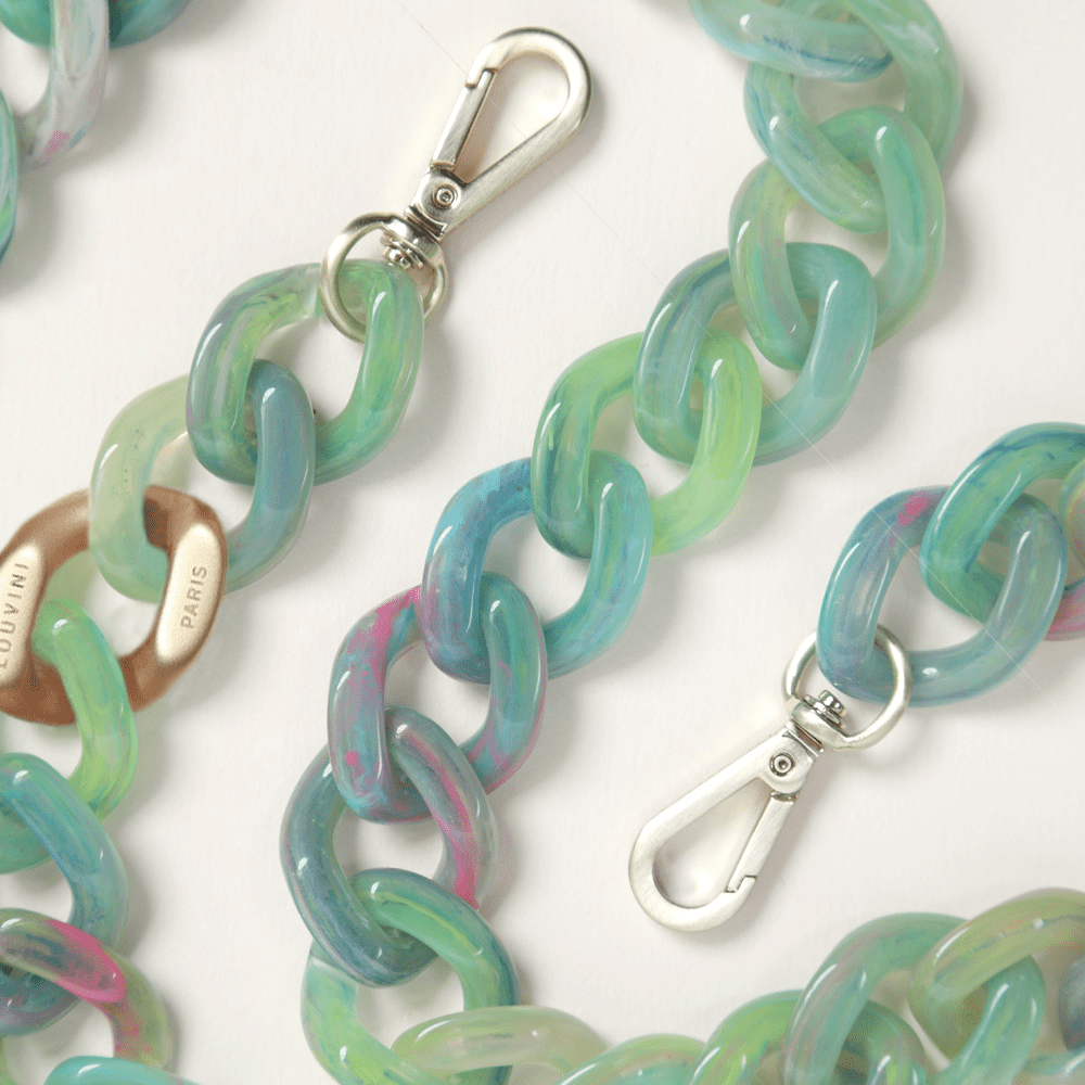 chaine telephone bandouliere maillons vert detail