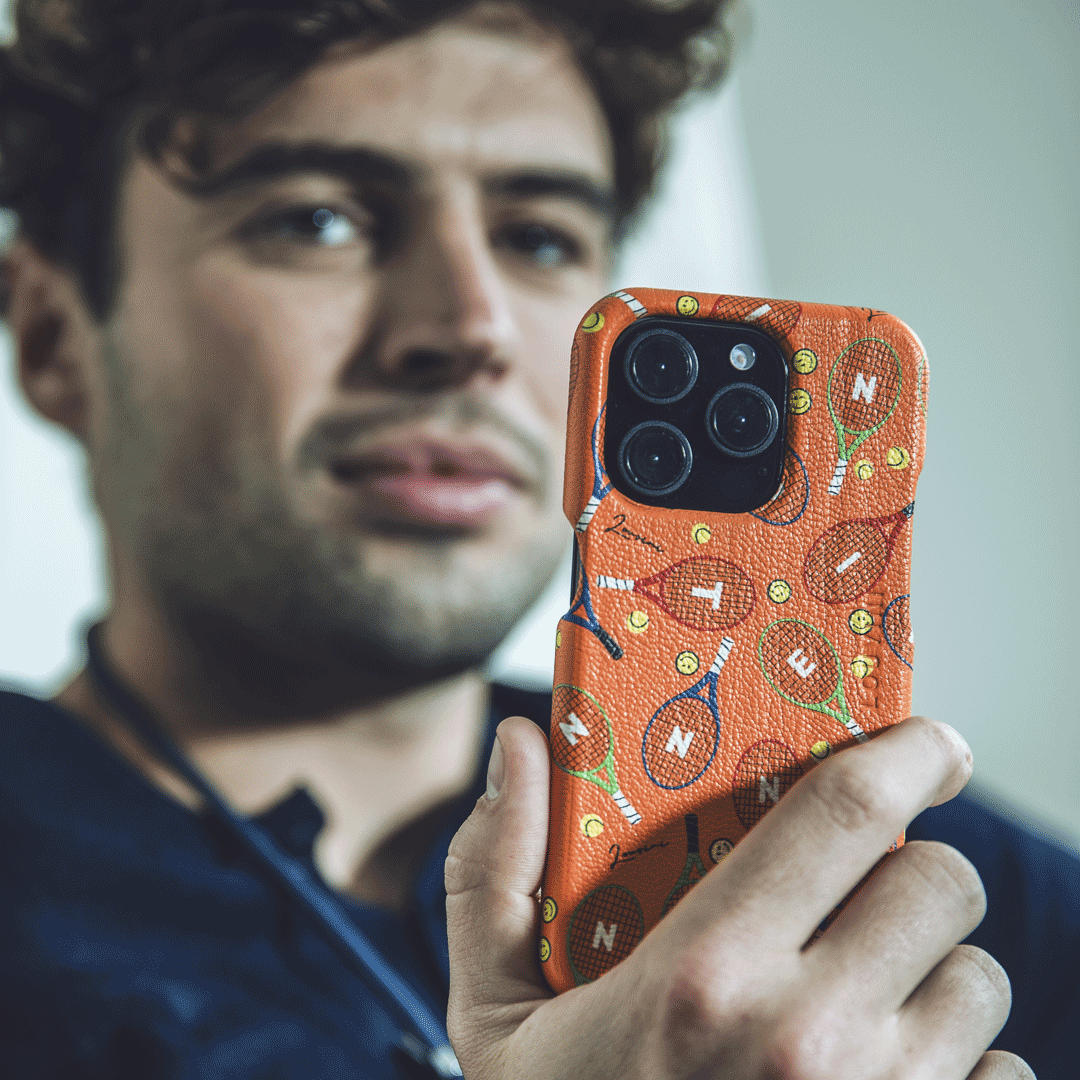 iPhone MagSafe Leather Case with Rings MAX Tennis - Orange