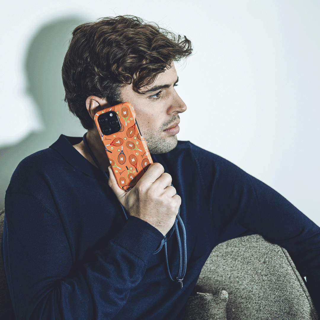 iPhone MagSafe Leather Case with Rings MAX Tennis - Orange