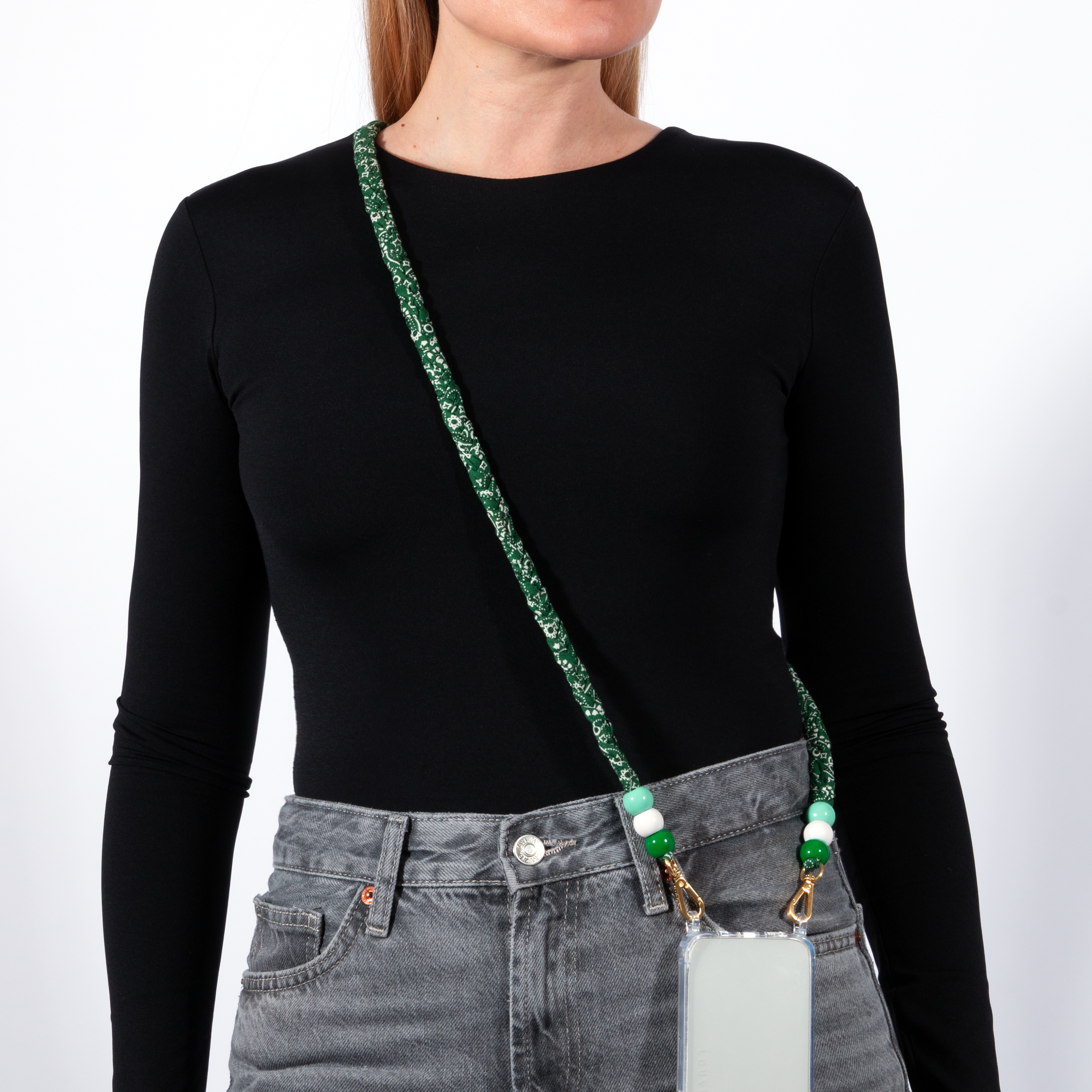 Cordon pour téléphone avec tissu bandana vert 