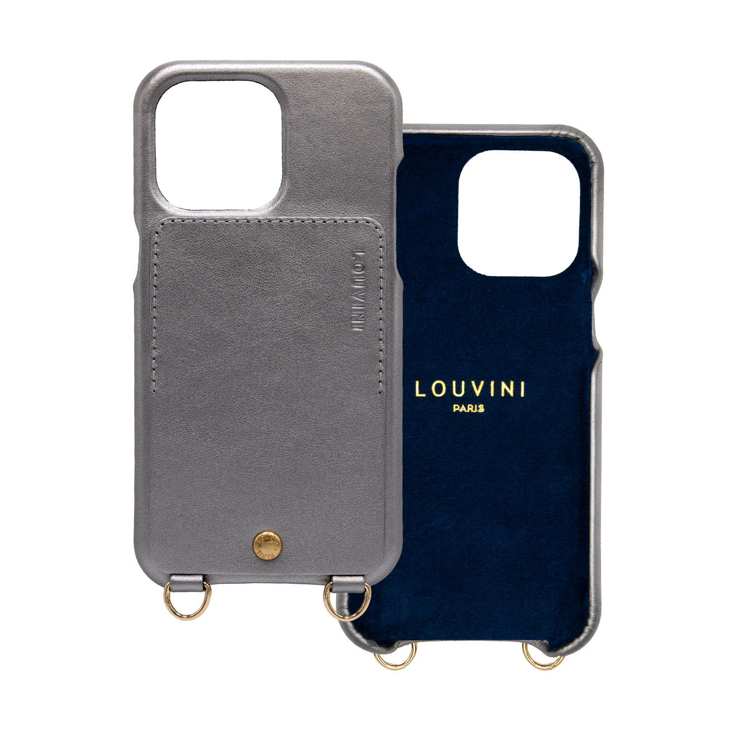 LEATHER IPHONE CASE WITH WALLET AND LOOPS LOU - METALLIC ANTHRACITE