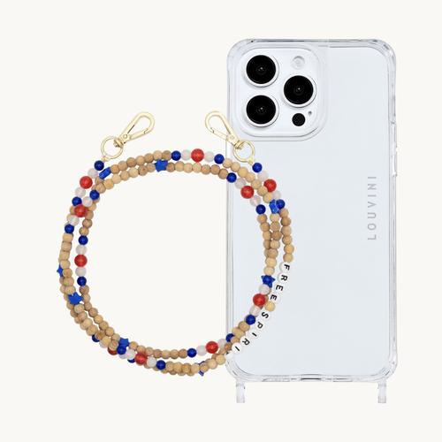ensemble coque iPhone et chaîne de téléphone en perle de bois 
