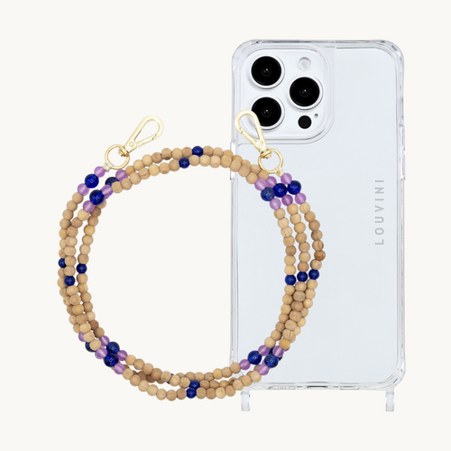 ensemble coque iPhone et chaîne de téléphone en perle de bois 