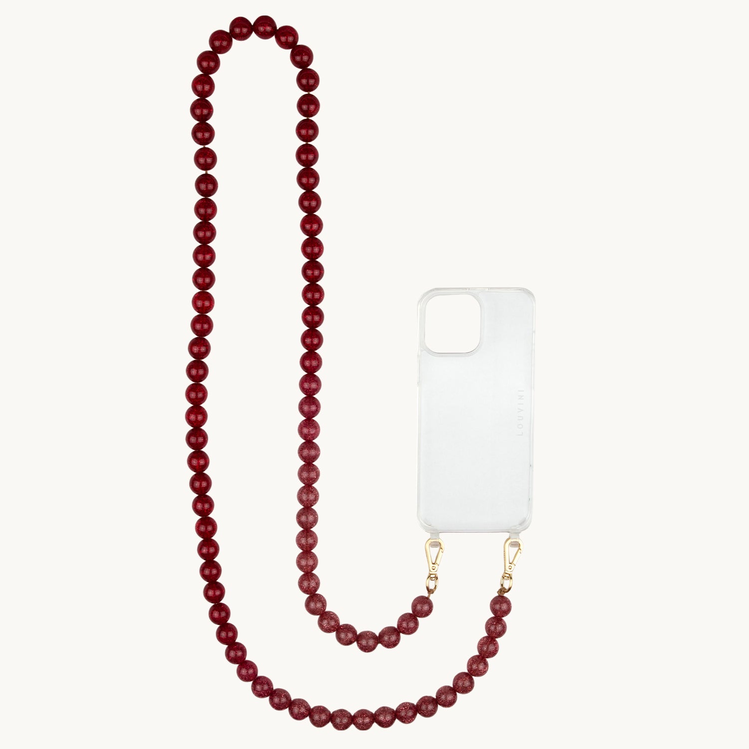 chaine bandouliere pour telephone a perles rouge degrade transparent