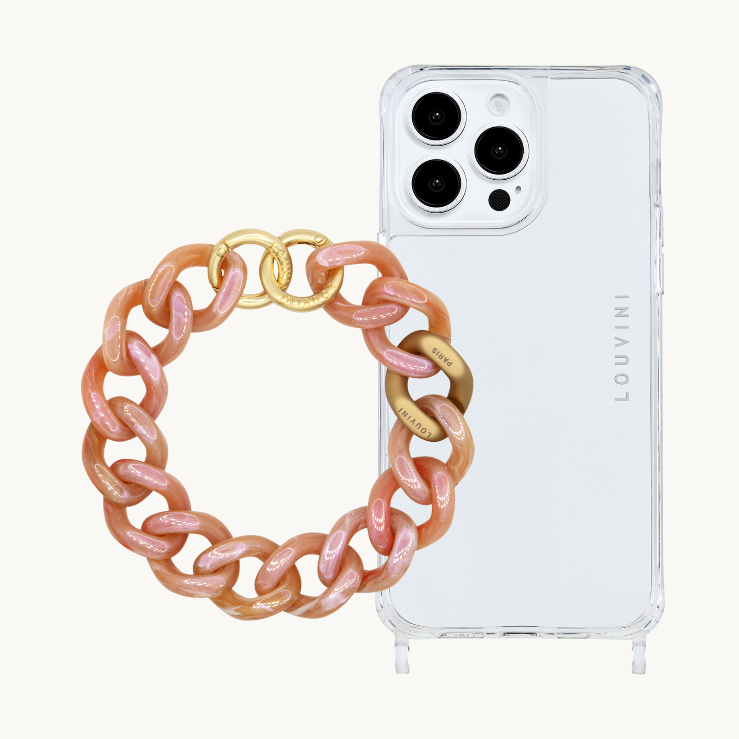 ensemble coque de téléphone transparente avec bracelet bubble gum 