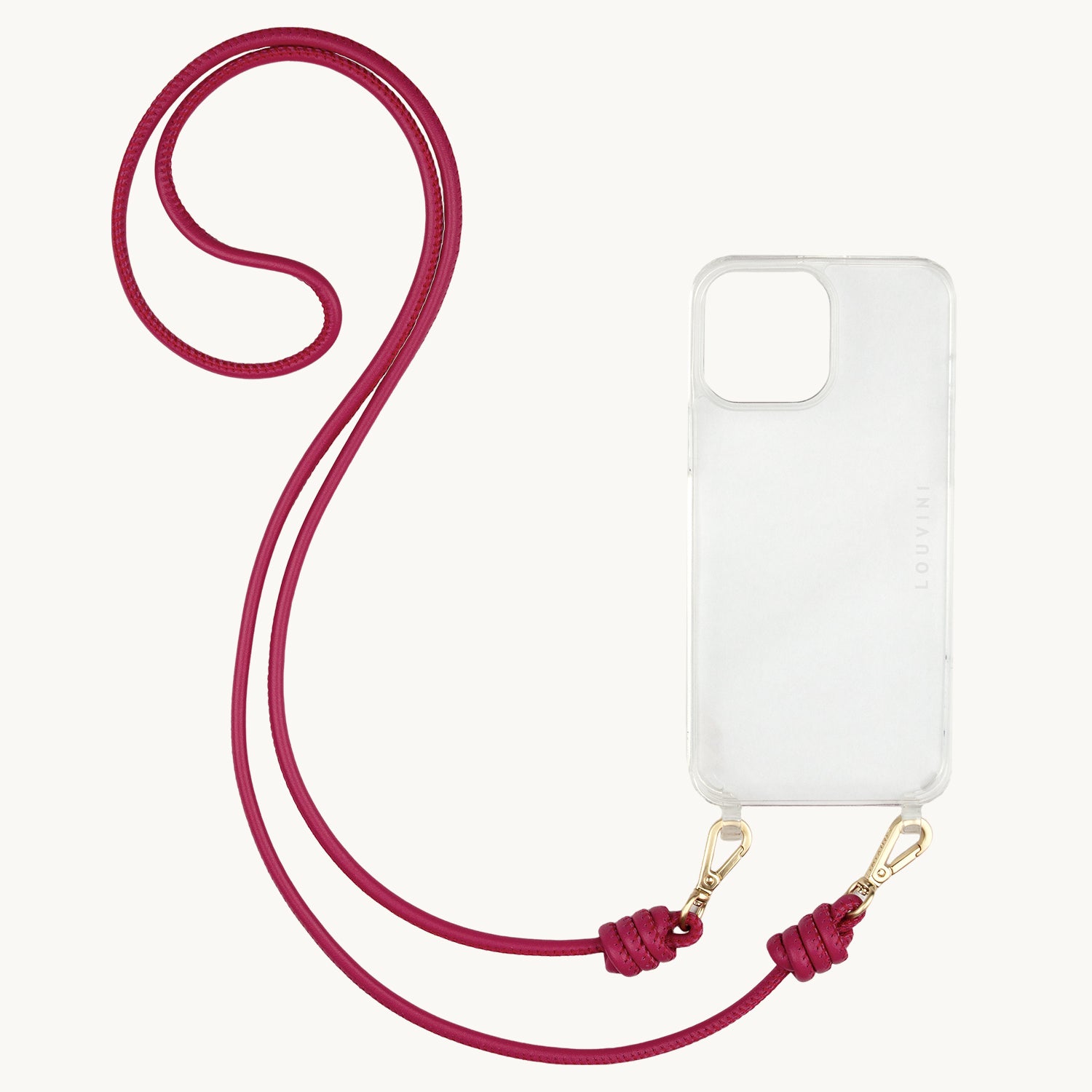 cordon en cuir pour telephone bandouliere rose Fuchsia coque transparente