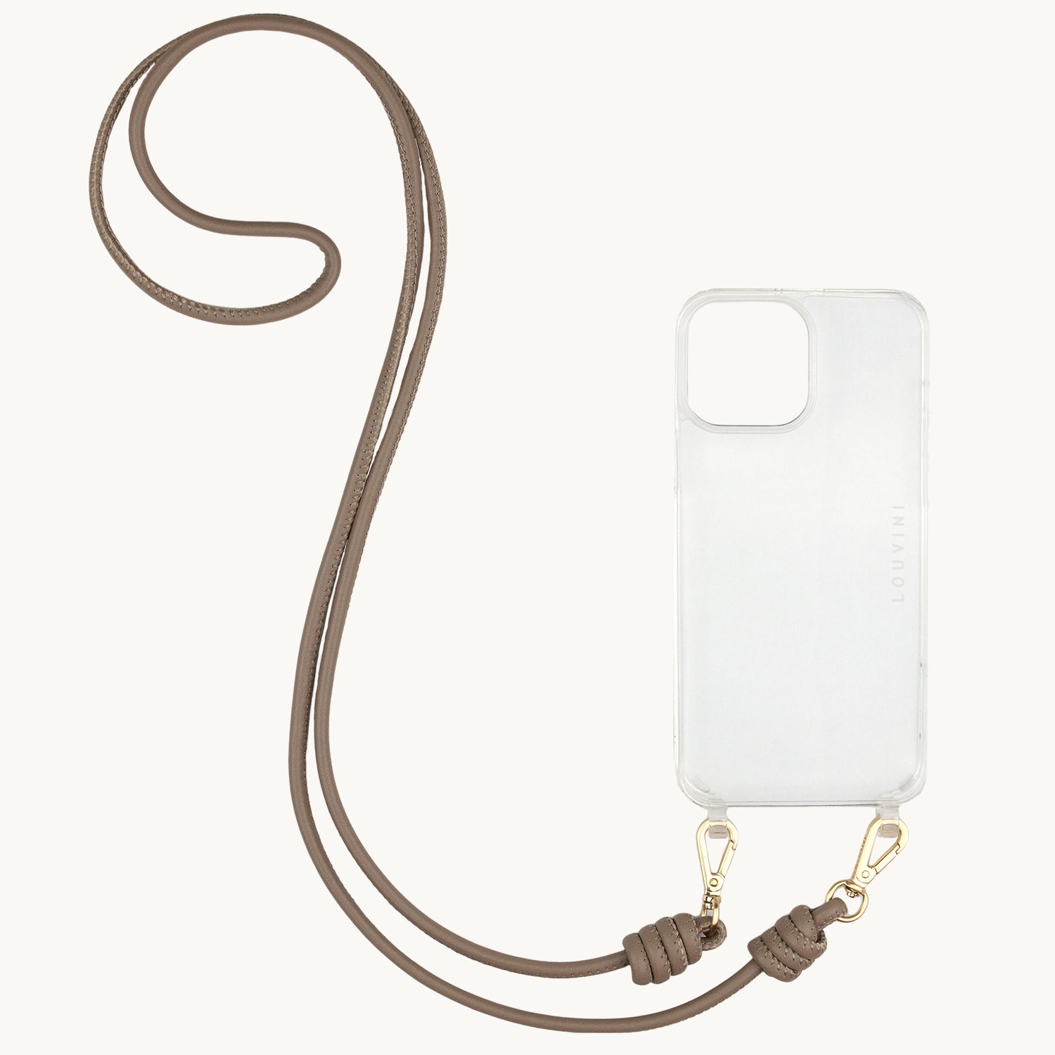 cordon en cuir pour telephone bandouliere taupe coque transparente