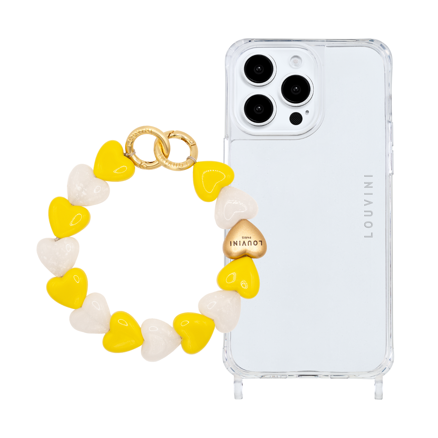 ensemble coque iPhone et bracelet de téléphone en forme de coeur résine