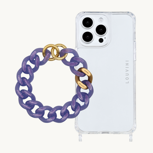 ensemble coque de téléphone transparente avec bracelet mauve