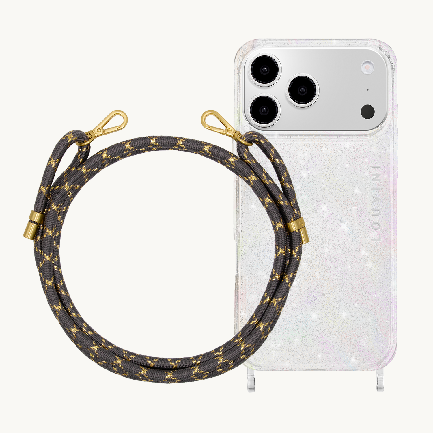 CHARLIE Sparkle iPhone Case & TESSA Grey-gold Cord