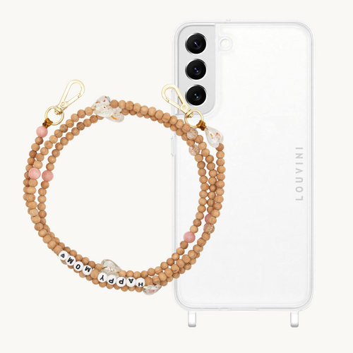 ensemble coque de téléphone transparente avec bandoulière en perle