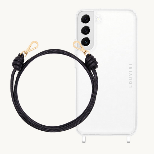 ensemble coque de téléphone transparente avec cordon en cuir