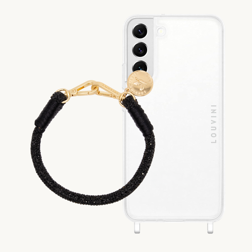 ensemble coque samsung et bracelet de téléphone noir à strass
