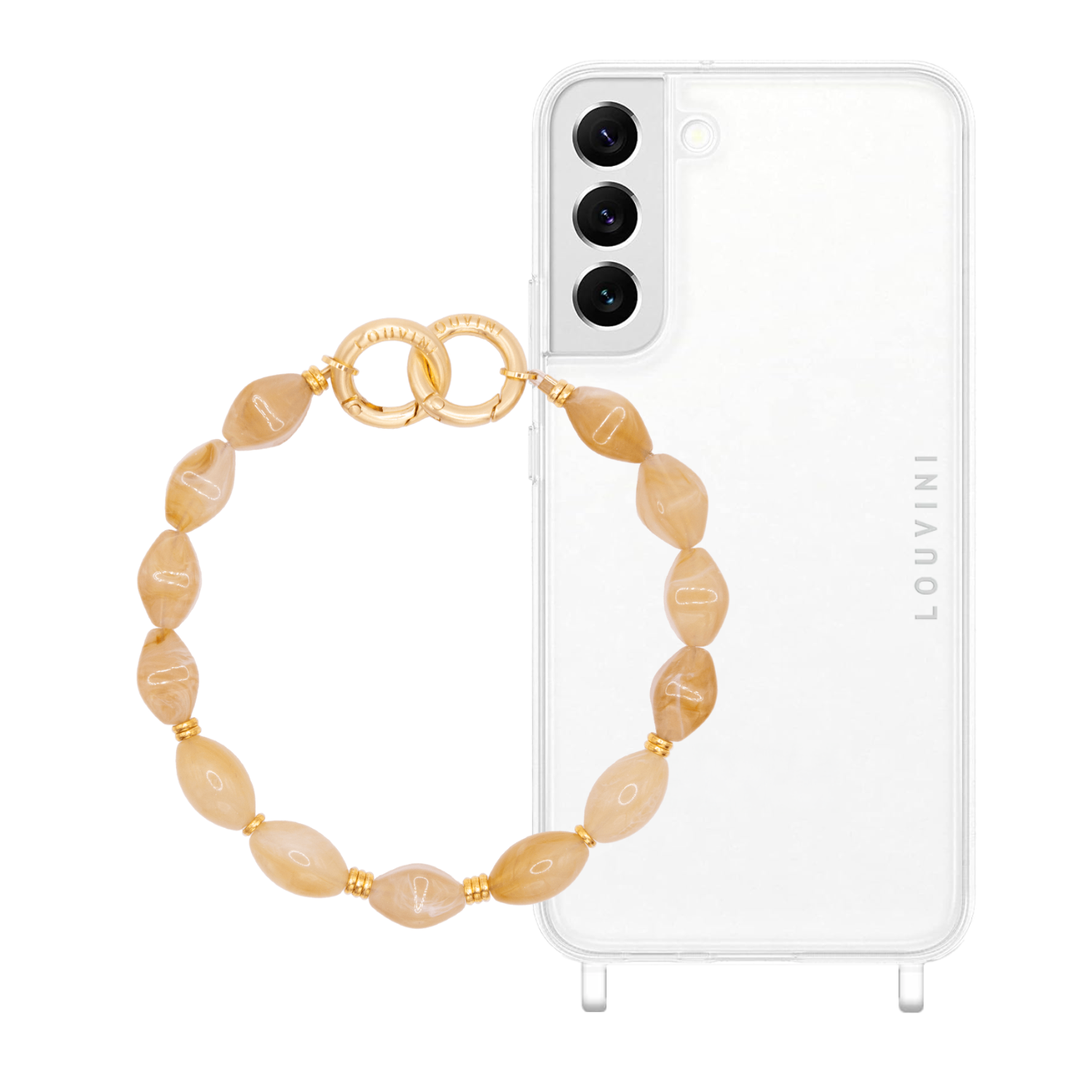 ensemble coque samsung et bracelet de téléphone en pierre marron