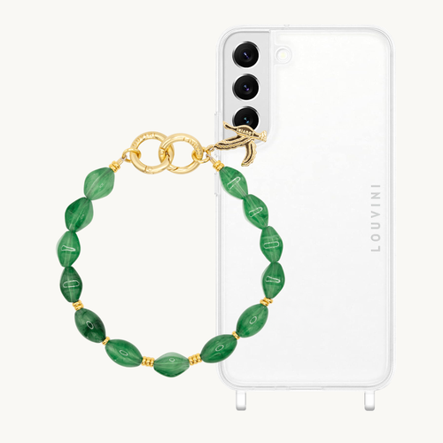 ensemble coque samsung et bracelet de téléphone en pierre vert 