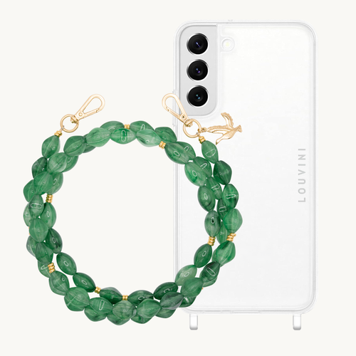 ensemble coque samsung et chaîne de téléphone en pierre vert 