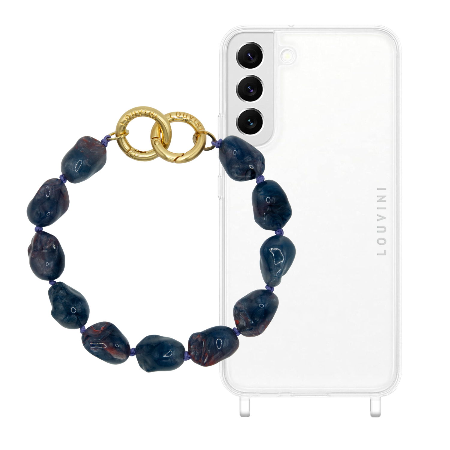 ensemble coque iPhone et bracelet de téléphone en pierre bleu