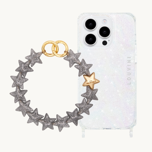 ensemble coque iphone transparente à paillettes et bracelet étoiles