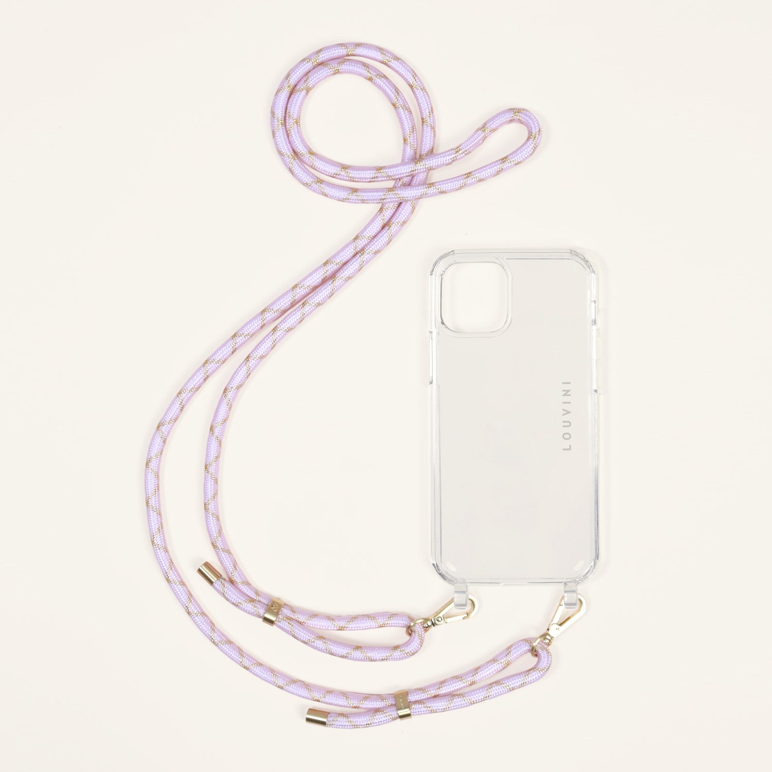 cordon ajustable pour téléphone couleur rose-doré avec coque phone transparente