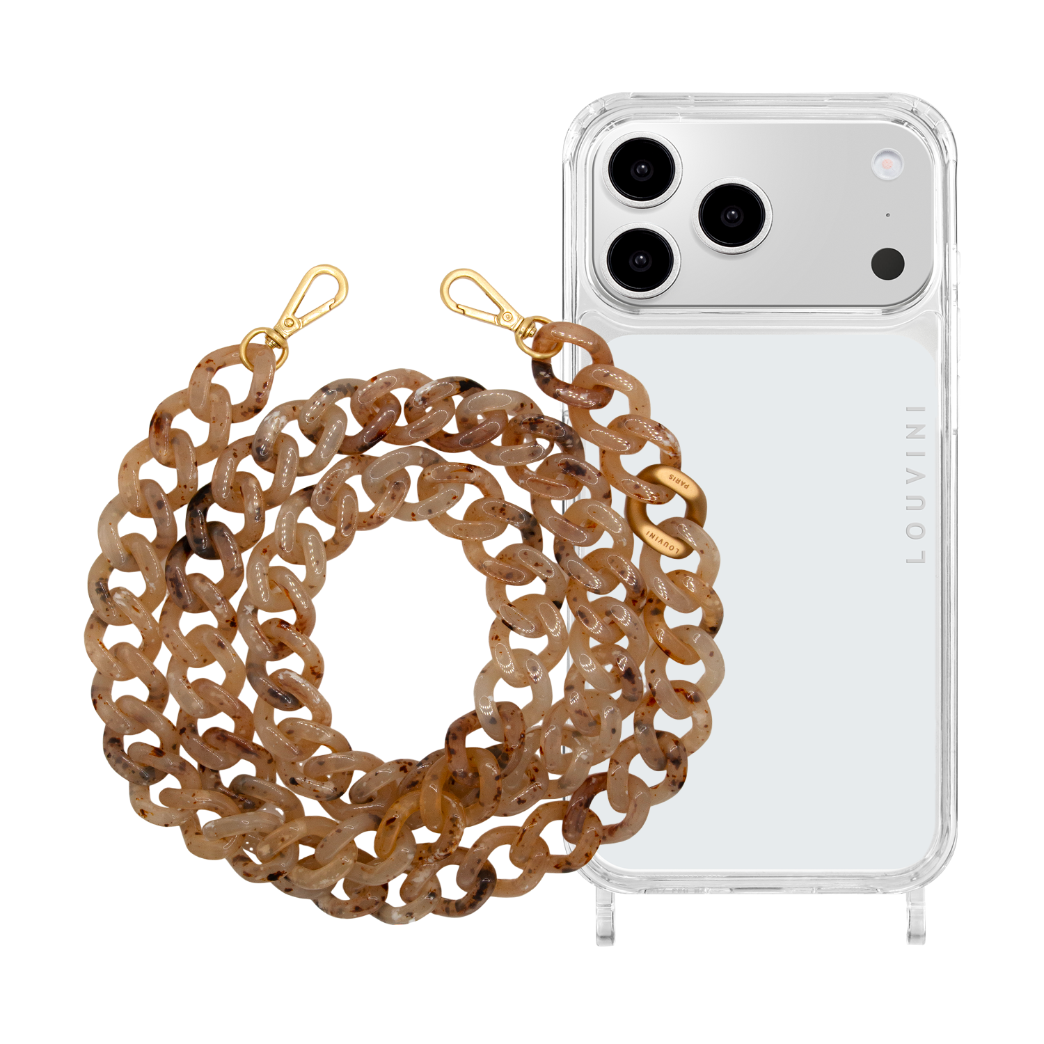 CHARLIE iPhone Case & ZOE Beige Tortoiseshell Chain