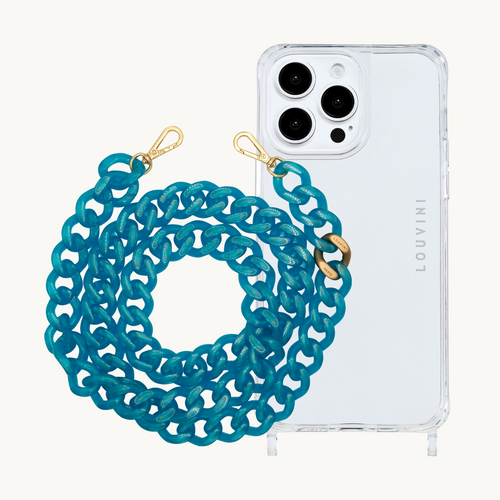 ensemble Coque de téléphone transparente avec chaîne à grosses mailles en résine