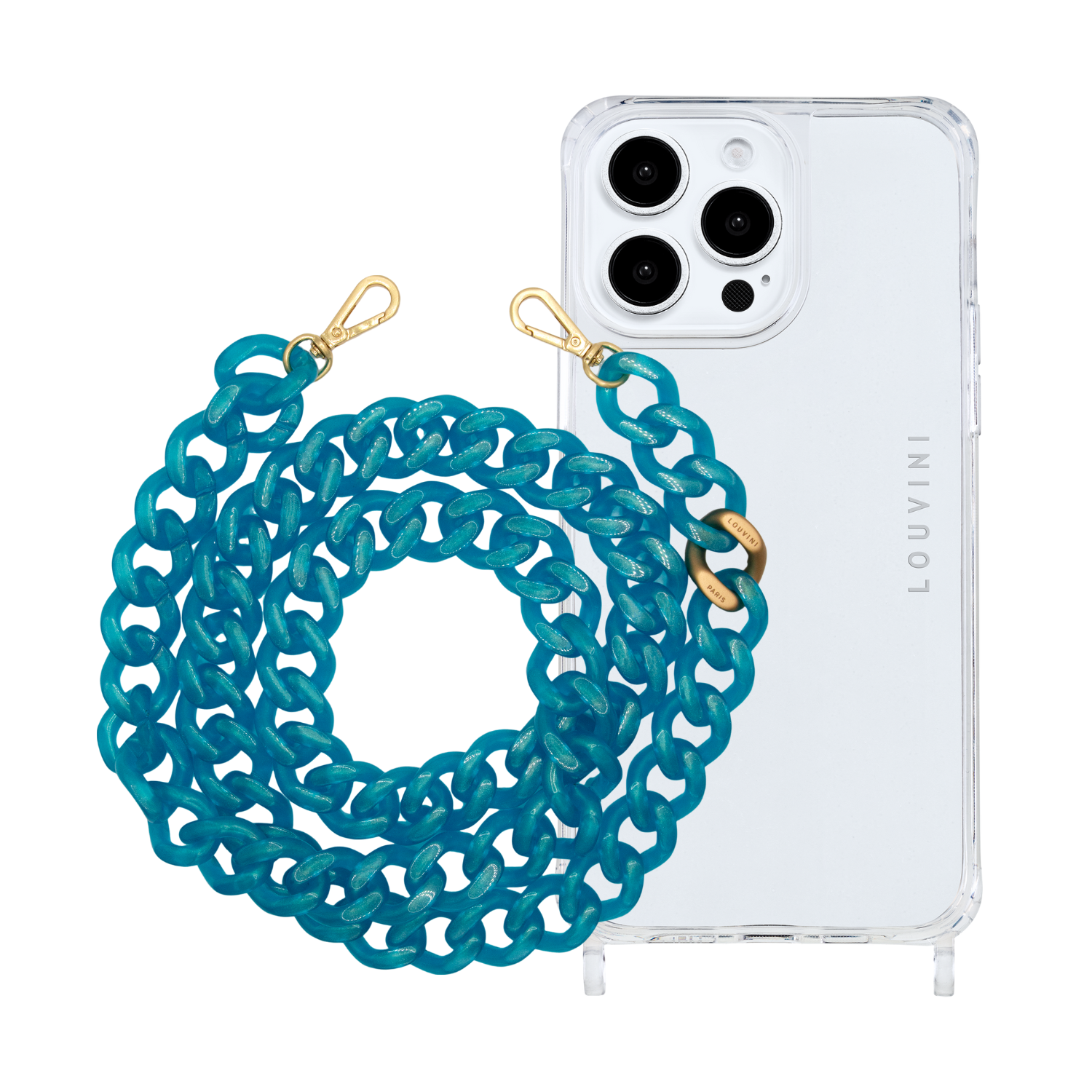 ensemble Coque de téléphone transparente avec chaîne à grosses mailles en résine