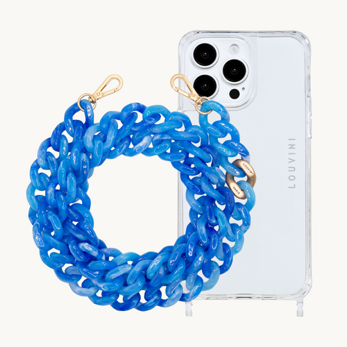 ensemble coque pour téléphone transparente et chaîne bleuette 