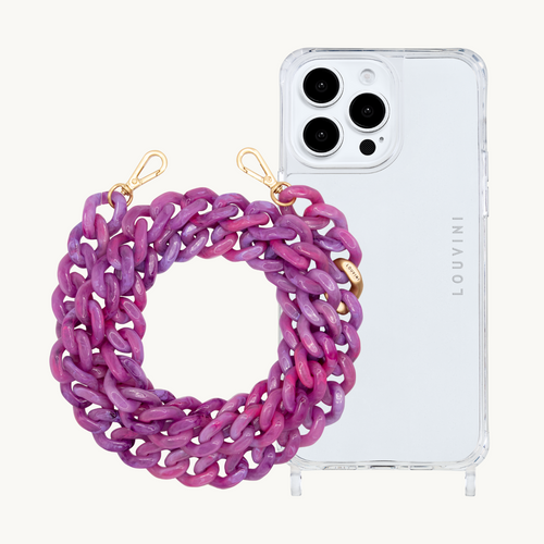 ensemble Coque de téléphone transparente avec chaîne à grosses mailles en résine