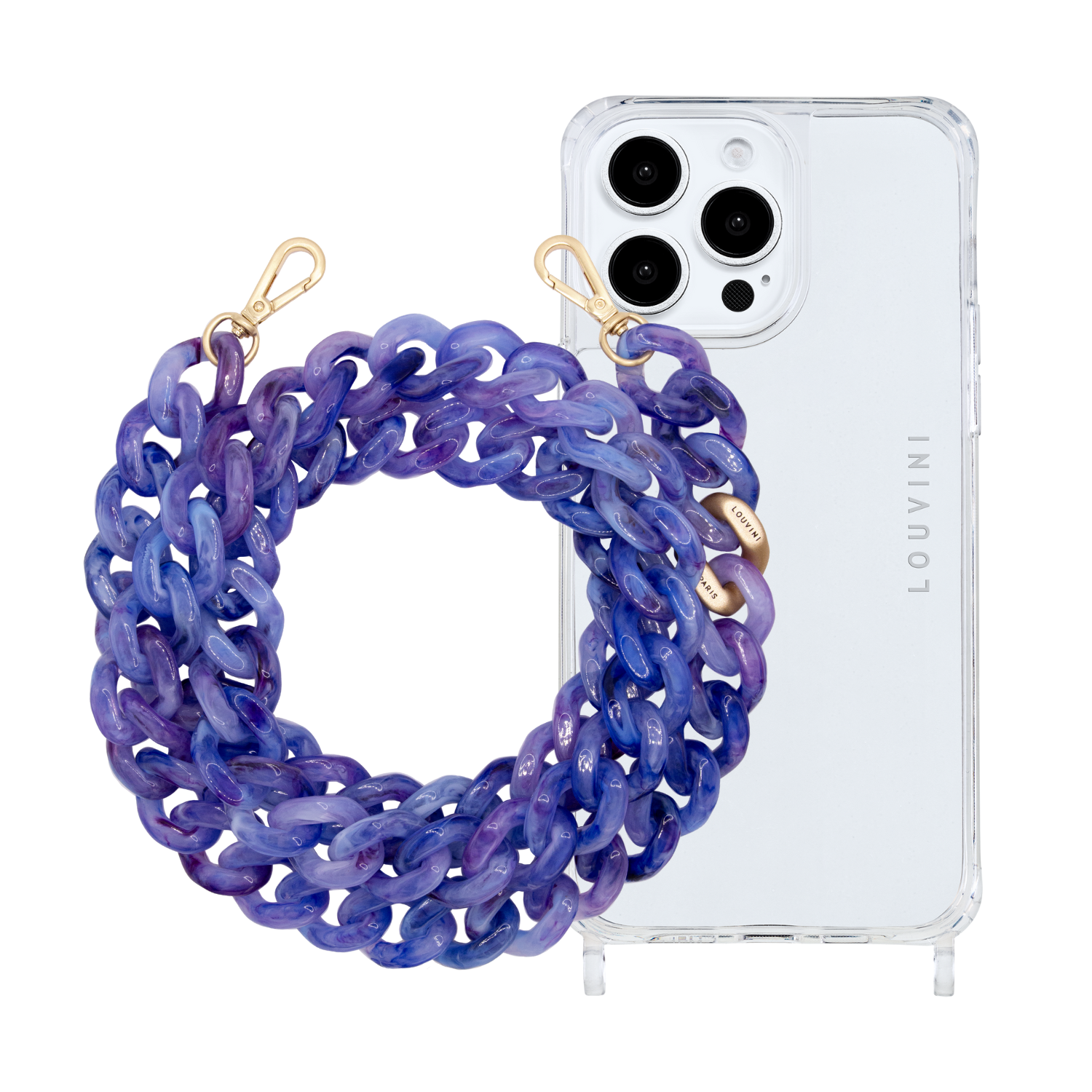 ensemble coque pour téléphone transparente et chaîne violette 