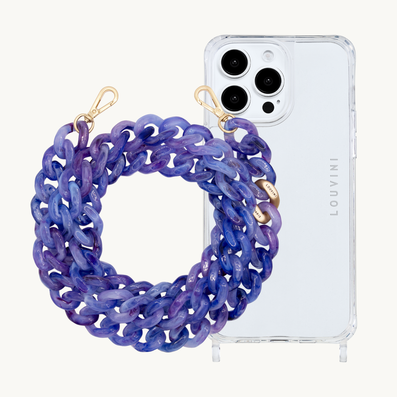 ensemble coque pour téléphone transparente et chaîne violette 