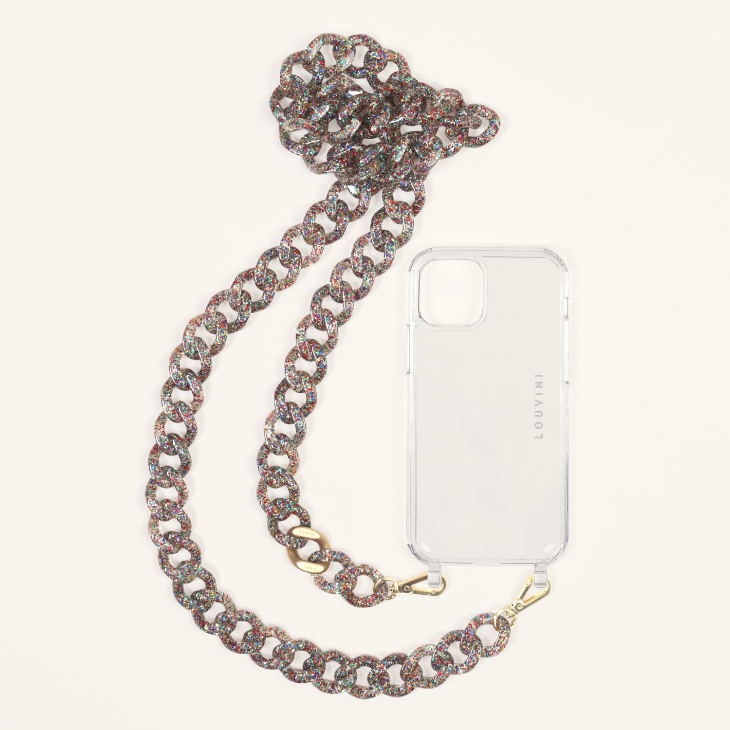 chaine bandouliere maillons telephone Paillette coque transparente