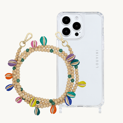 ensemble coque de téléphone transparente et chaîne de perle multicolor