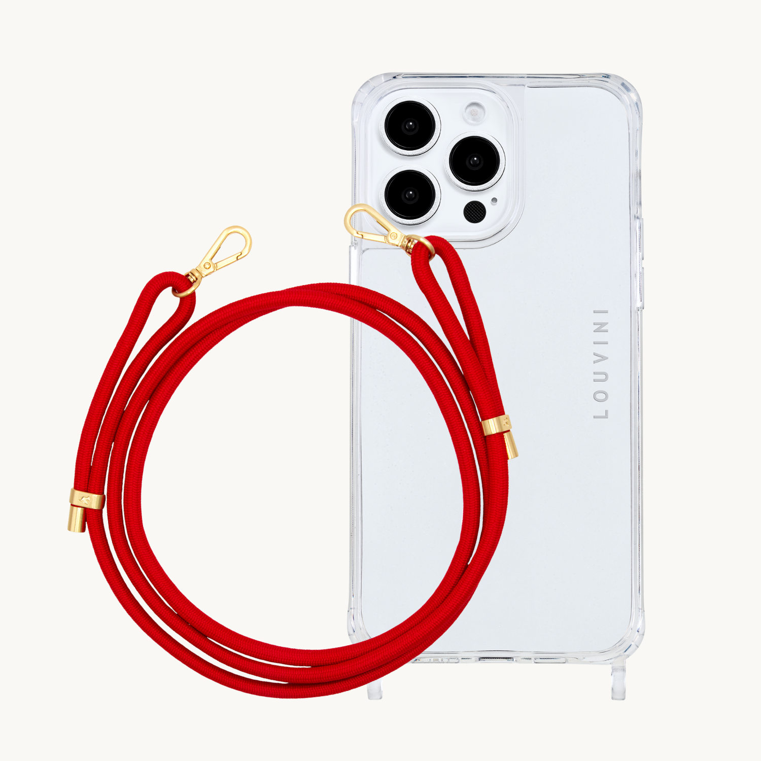 ensemble coque de téléphone transparente et cordon rouge 