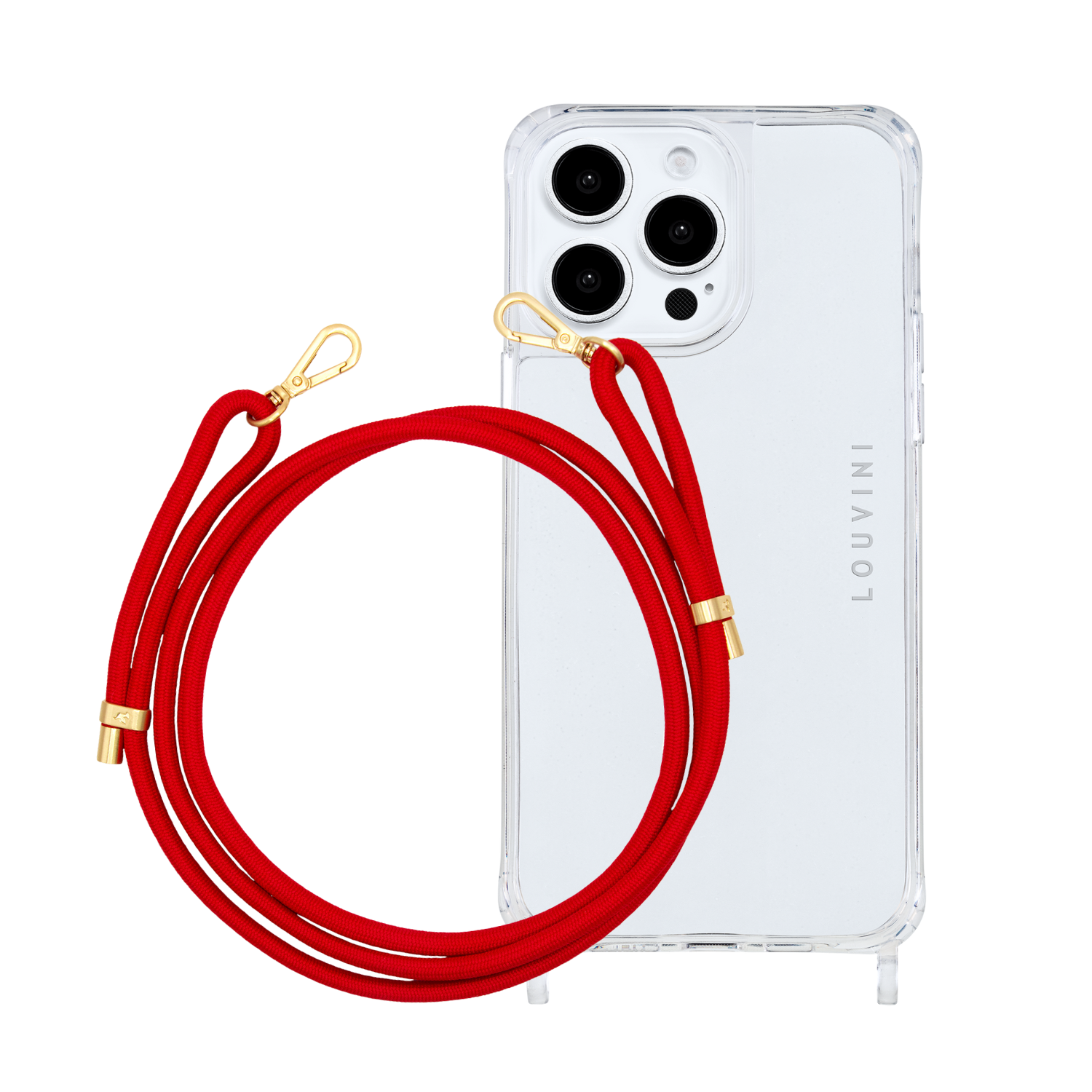 ensemble coque de téléphone transparente et cordon rouge 