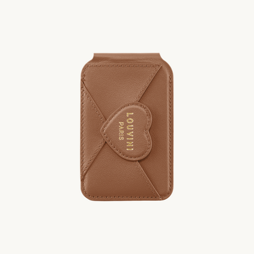 Porte-cartes MagSafe camel pour coque de téléphone avec motif cœur, accessoire pratique et tendance
