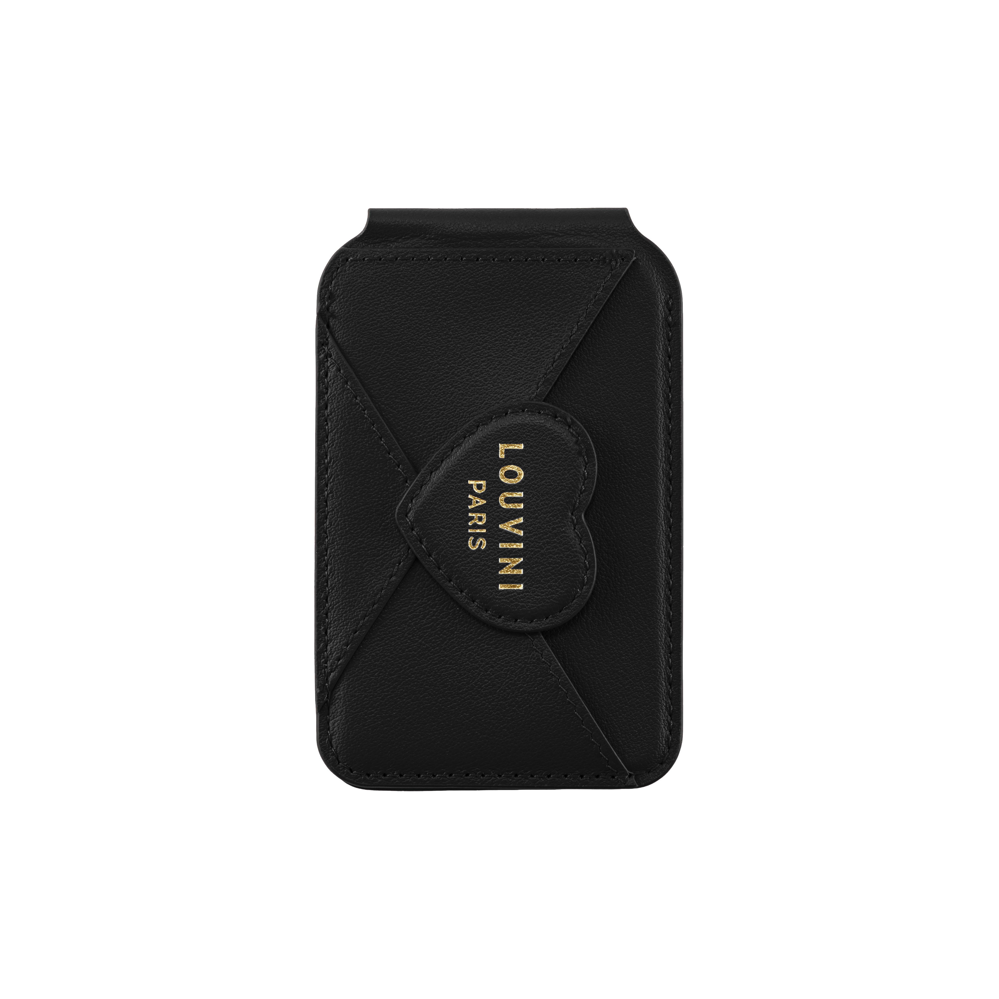 Porte-cartes MagSafe noir pour coque de téléphone avec motif cœur, accessoire pratique et tendance