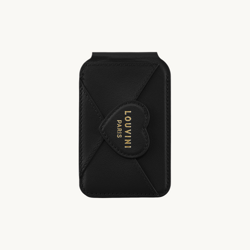 Porte-cartes MagSafe noir pour coque de téléphone avec motif cœur, accessoire pratique et tendance