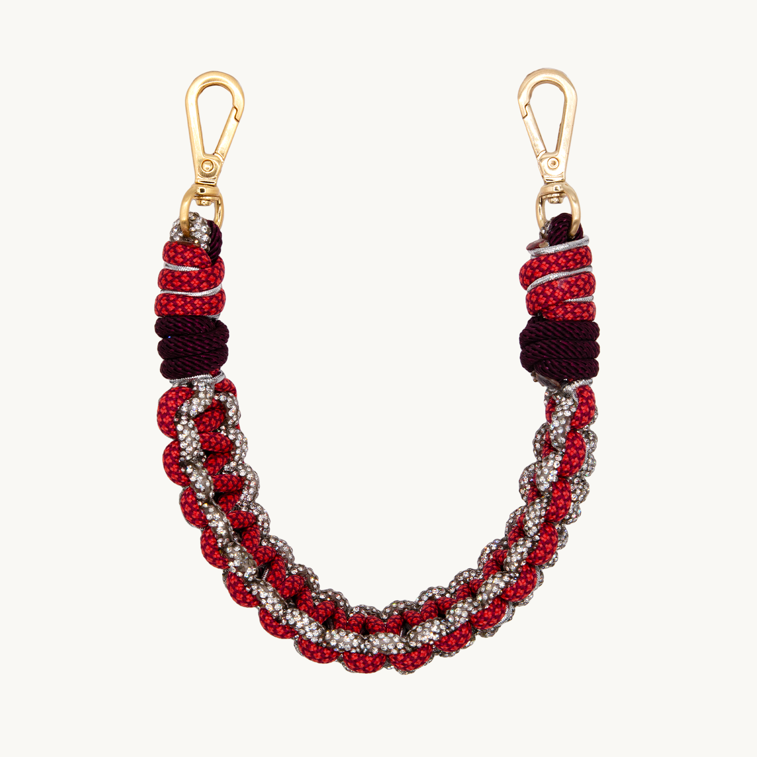 Bracelet de téléphone tressé à strass rouge et argenté
