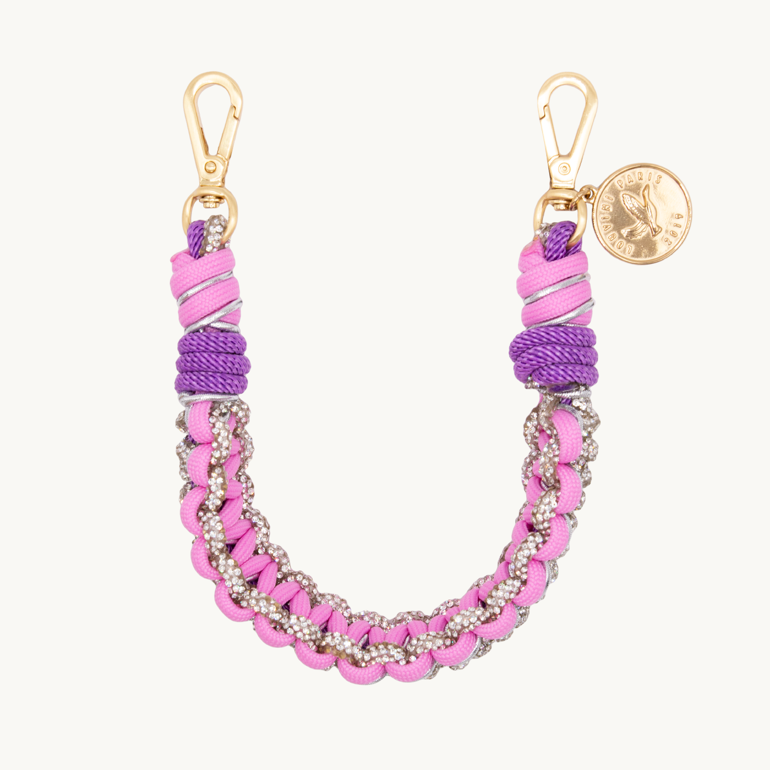 Bracelet de téléphone tressé à strass rose et argenté