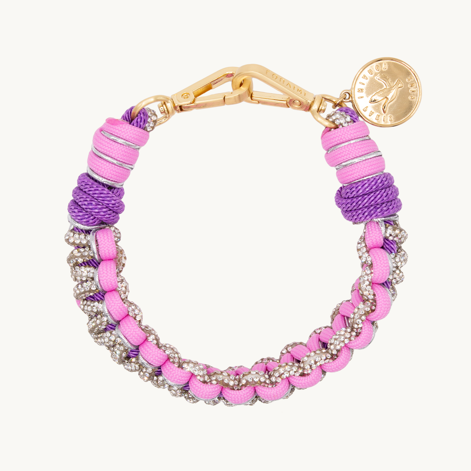 Bracelet de téléphone tressé à strass rose et argenté
