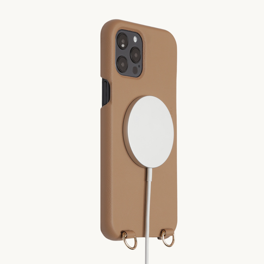 LEATHER IPHONE CASE WITH LOOPS AND MAGSAFE MAX - CAMEL