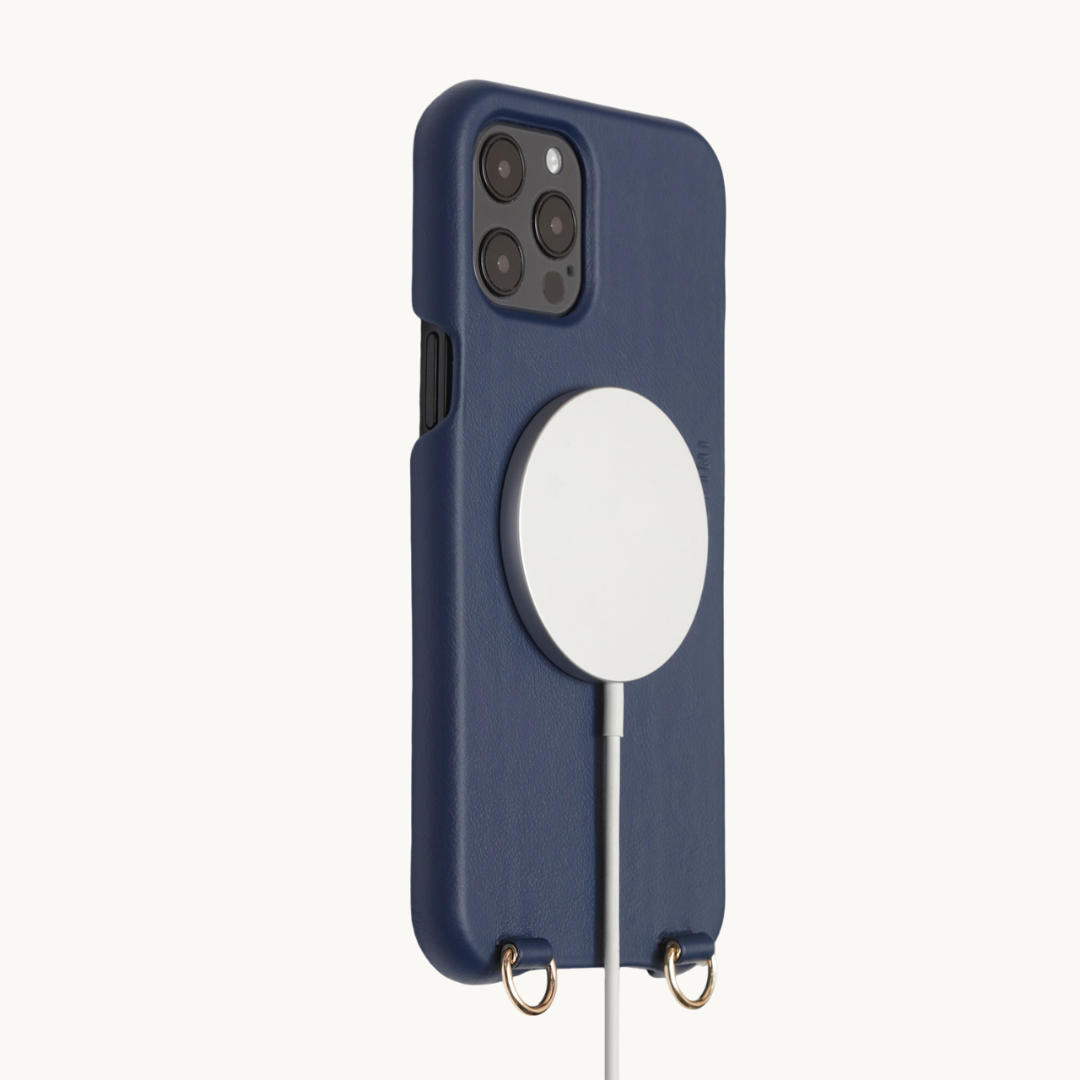 LEATHER IPHONE CASE WITH LOOPS AND MAGSAFE MAX - NAVY