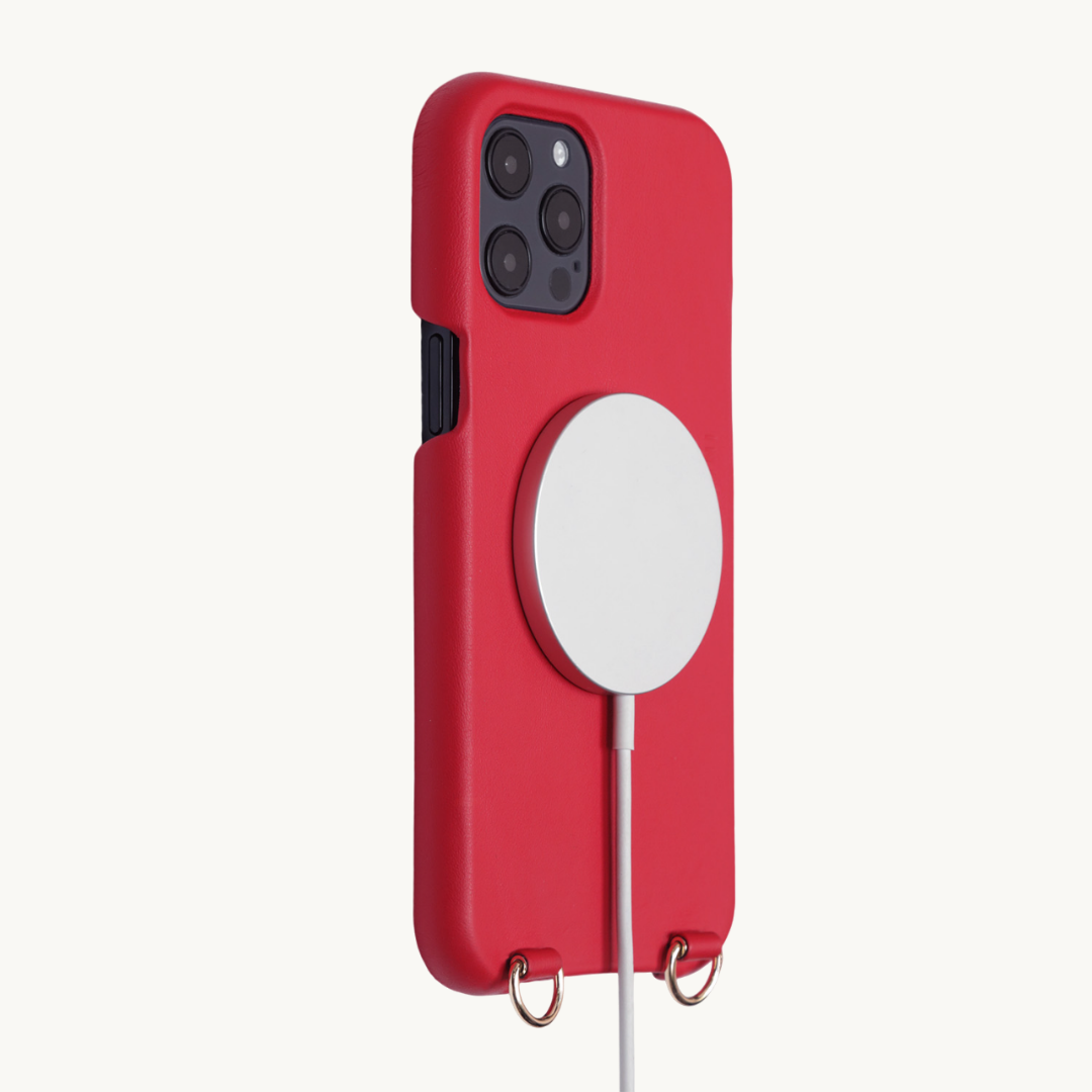 LEATHER IPHONE CASE WITH LOOPS AND MAGSAFE MAX - RED