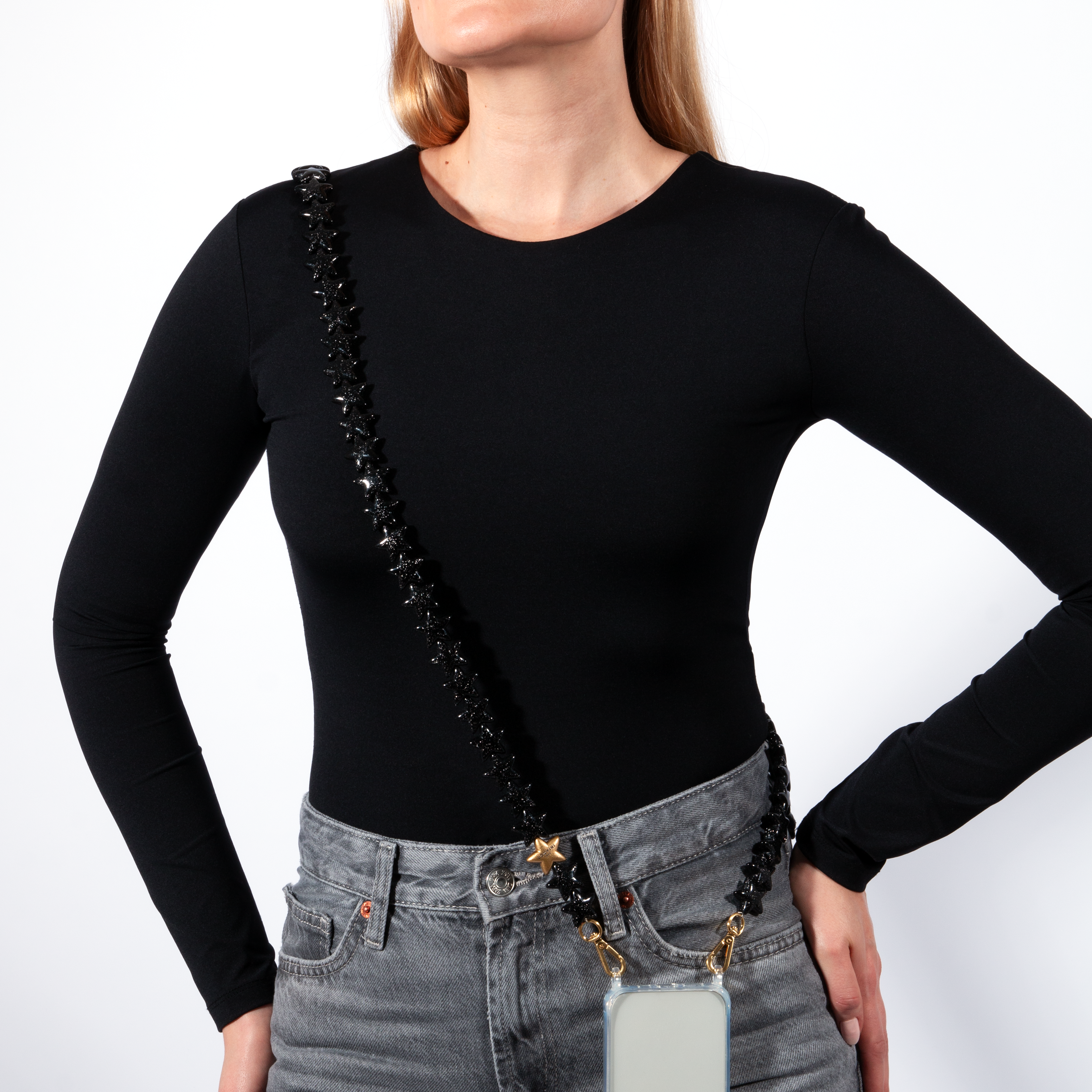 Chaîne pour téléphone étoile noir 