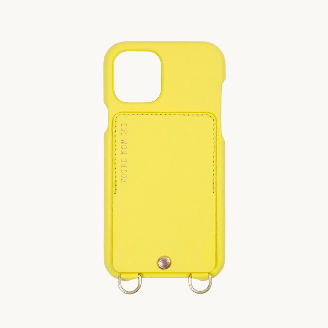 LEATHER IPHONE CASE WITH WALLET AND LOOPS LOU - YELLOW (PERSONALISABLE)