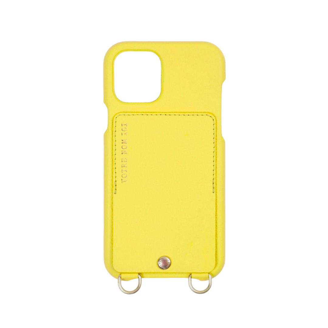 LEATHER IPHONE CASE WITH WALLET AND LOOPS LOU - YELLOW (PERSONALISABLE)