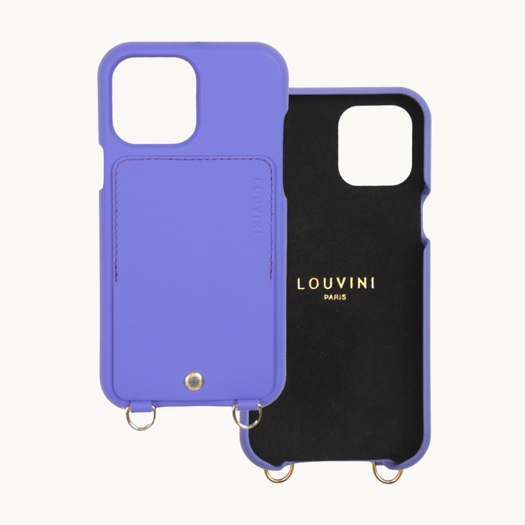 LEATHER IPHONE CASE WITH WALLET AND LOOPS LOU - PURPLE