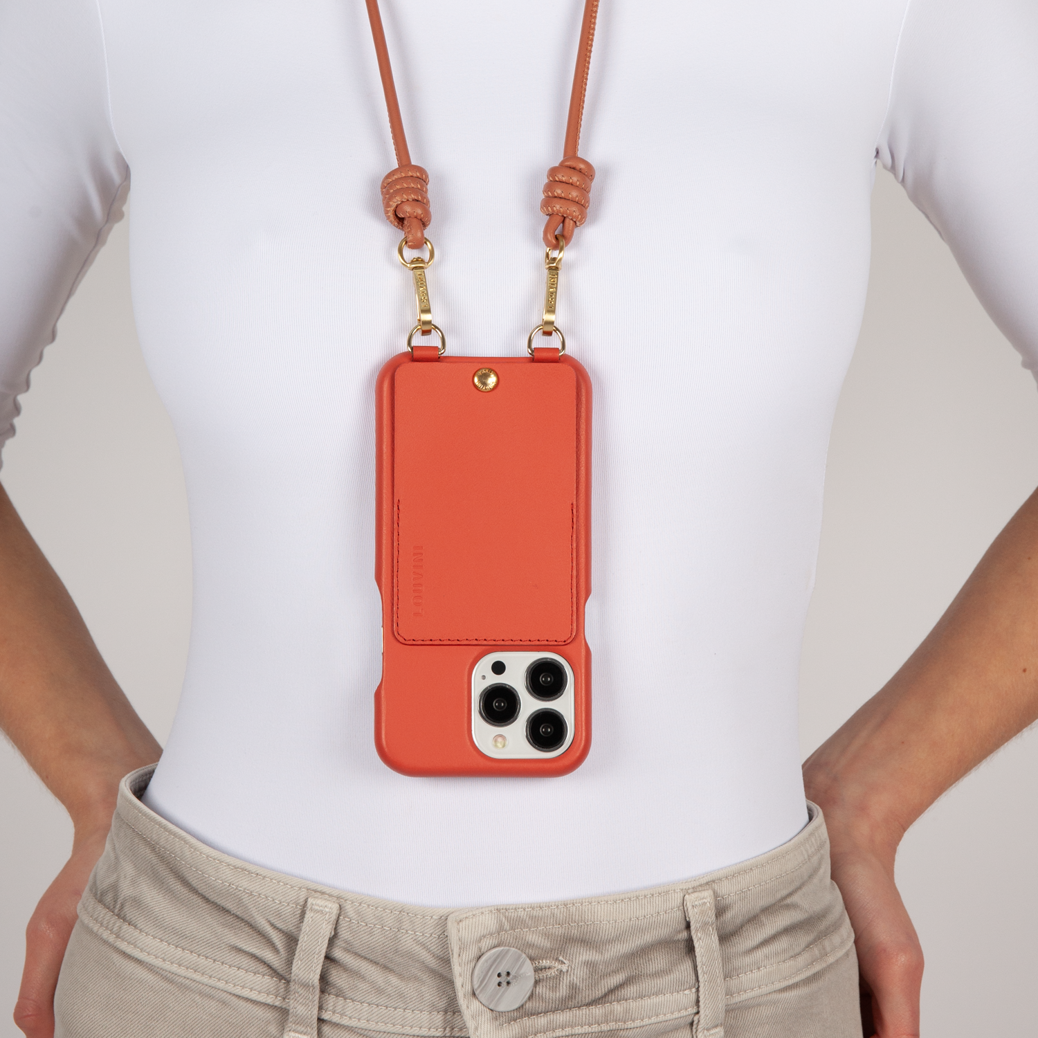 LEATHER IPHONE CASE WITH WALLET AND LOOPS LOU - BLUSH