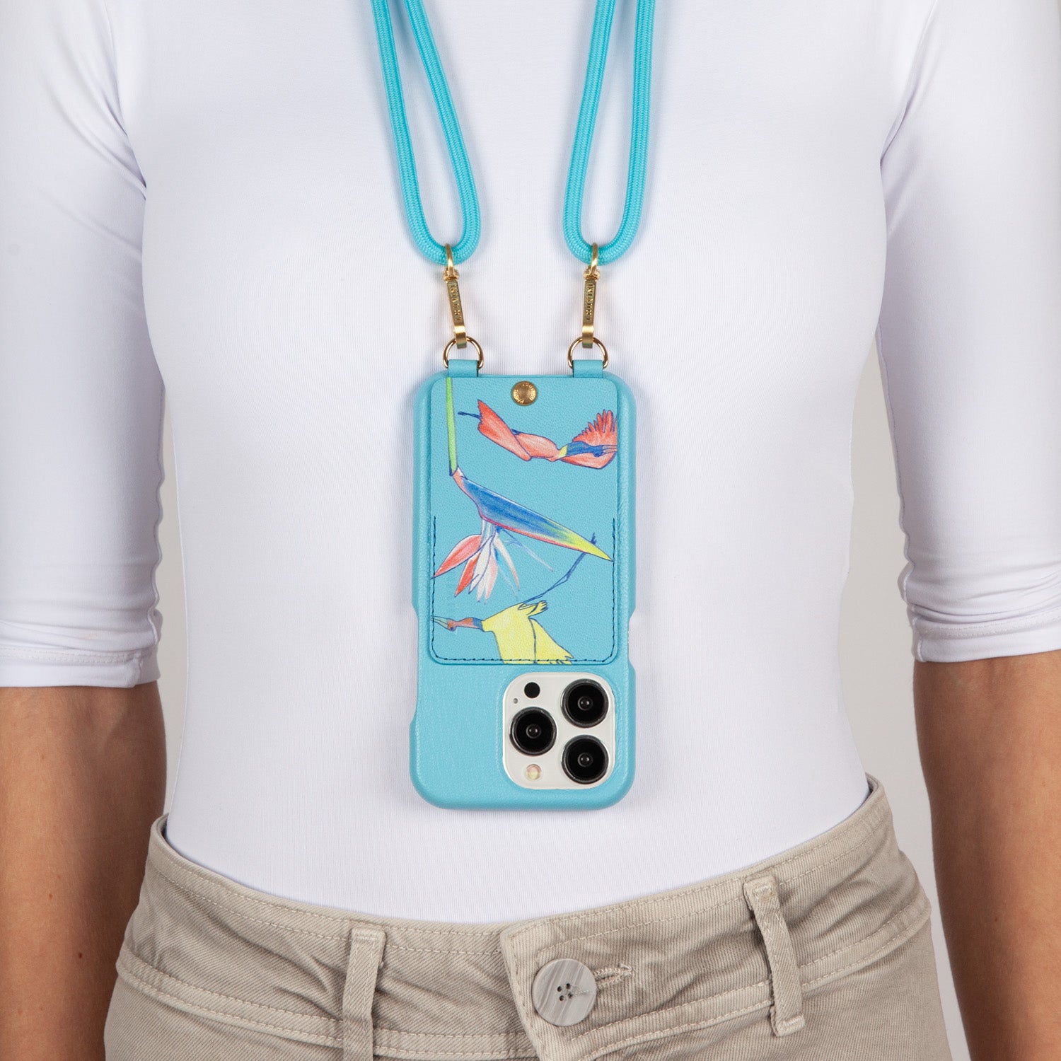 LEATHER IPHONE CASE WITH WALLET AND LOOPS LOU x FILIPE JARDIM - TURQUOISE